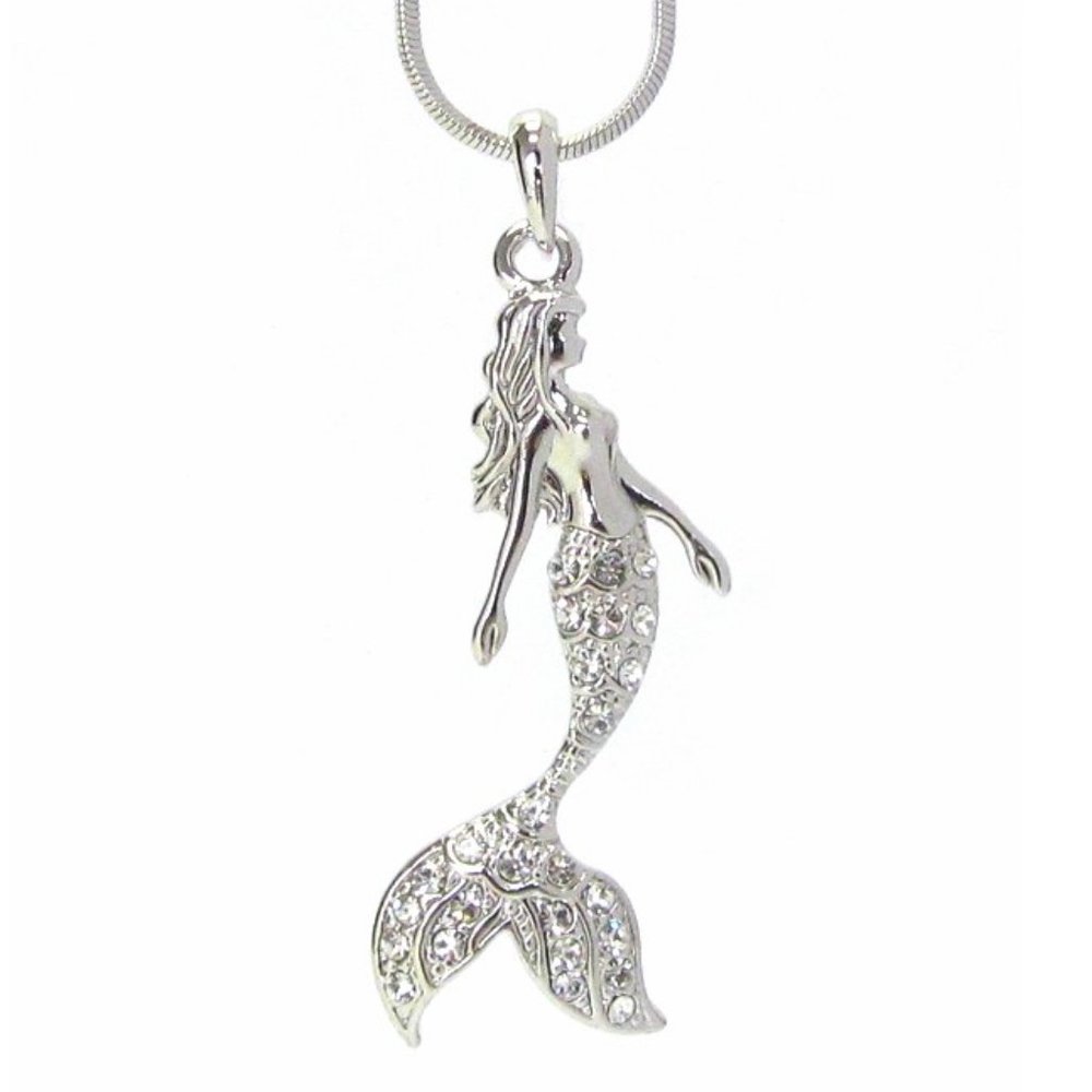 18k White Gold crystal mermaid necklace